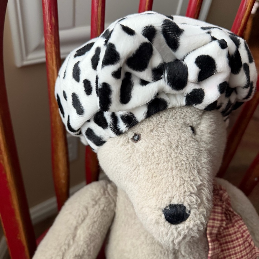 Vintage Y2K fleece leopard print outfit with matching beret hat - Picture 3 of 6